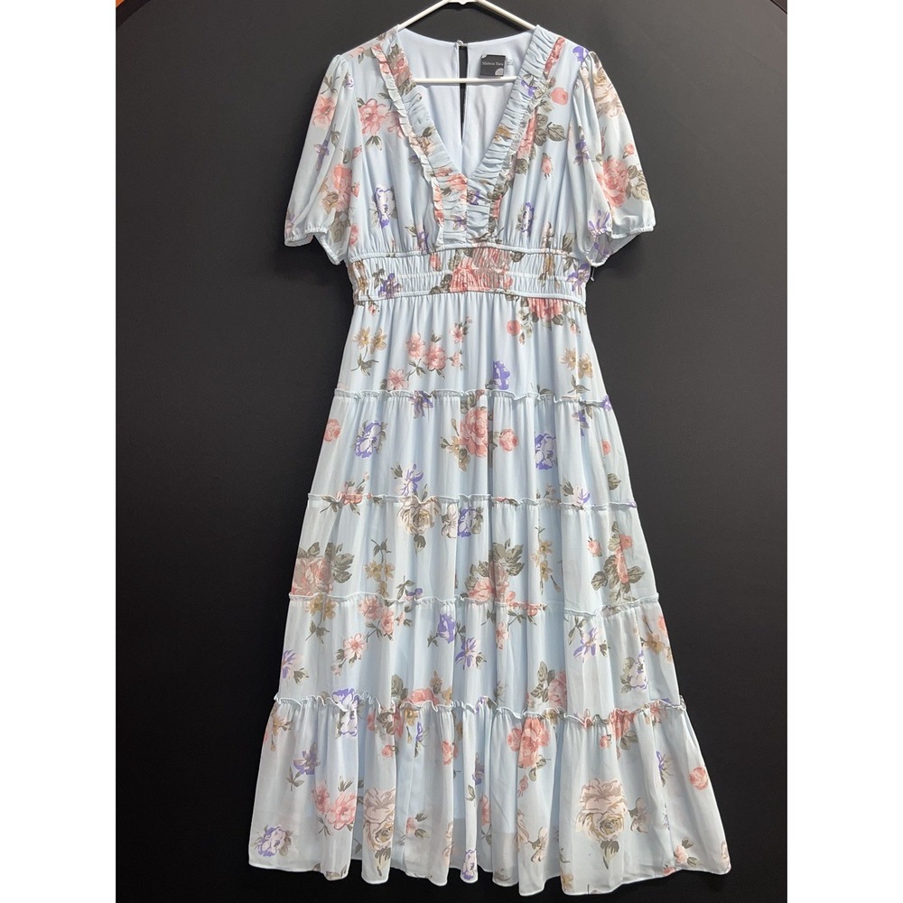 Womens‎ Maison Tara Beautiful Blue Floral Maxi Dress SZ 14